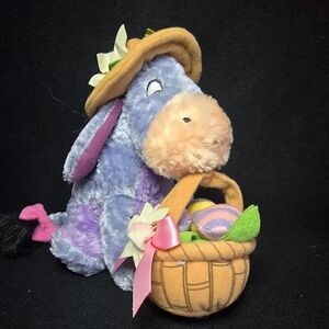 Disney Purple Eeyore Plush with Easter Basket and Pink Bow